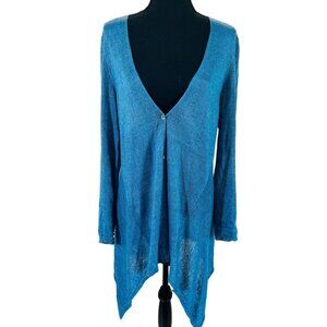 Eileen Fisher 100% Linen Asymetrical Knit Cardigan Lightweight Coastal Travel